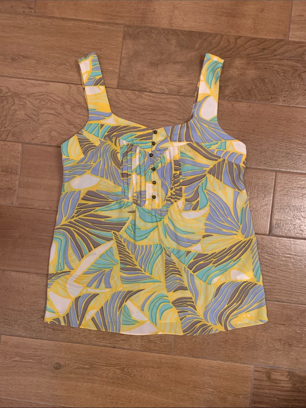 Banana Republic Yellow Leaf-Print Button Front Summer Blouse Size 6